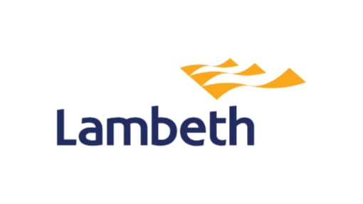 Lambeth logo with stylised orange wave shapes above the word "Lambeth" in blue text on a white background.