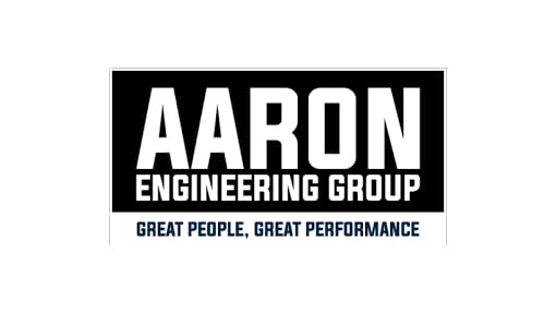 Logo of Aaron Engineering Group with the slogan "Great People, Great Performance" displayed below the company name on a black and white background.